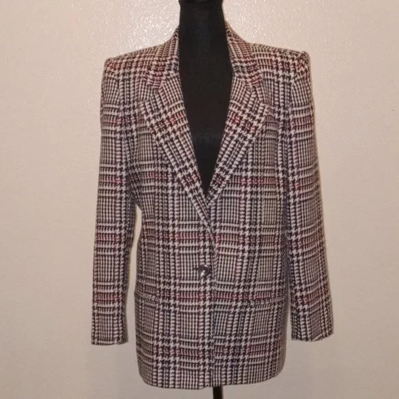 Worthington black and white wool blend herringbone blazer with Specks of color - Picture 1 of 11